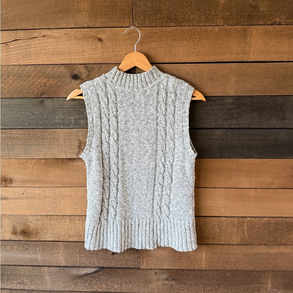 Vintage St Johns Bay Cable Knit Sweater Vest Gray Mock Neck 90s